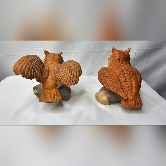 Vintage Set Of Owls On Log Ceramic Figurines - Picture 3 of 13